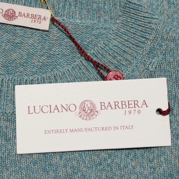 Luciano Barbera NWT Crew Neck Sweater Size 50 (US M) in Blue Cotton & Linen